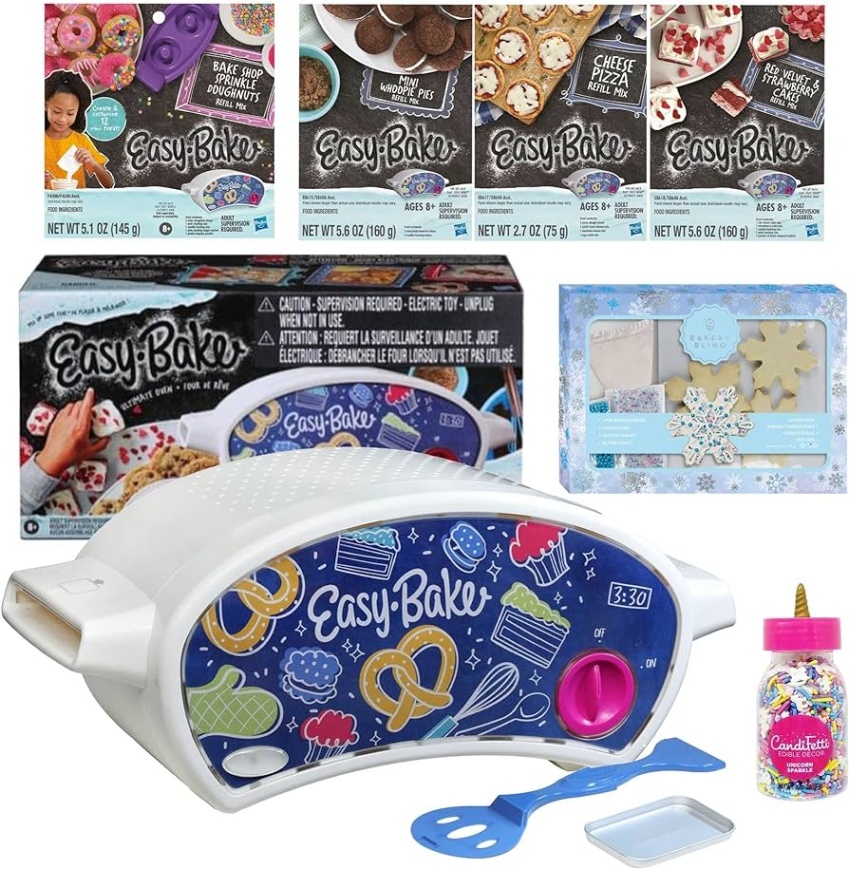easy bake oven accessories Niche Utama Home Easy Bake Oven Gift Set with Baking Accessories -  Delectable Refill mixes  (Red Velvet Strawberry Cupcakes, Donut, Pizza and Whoopie Pies), Designer